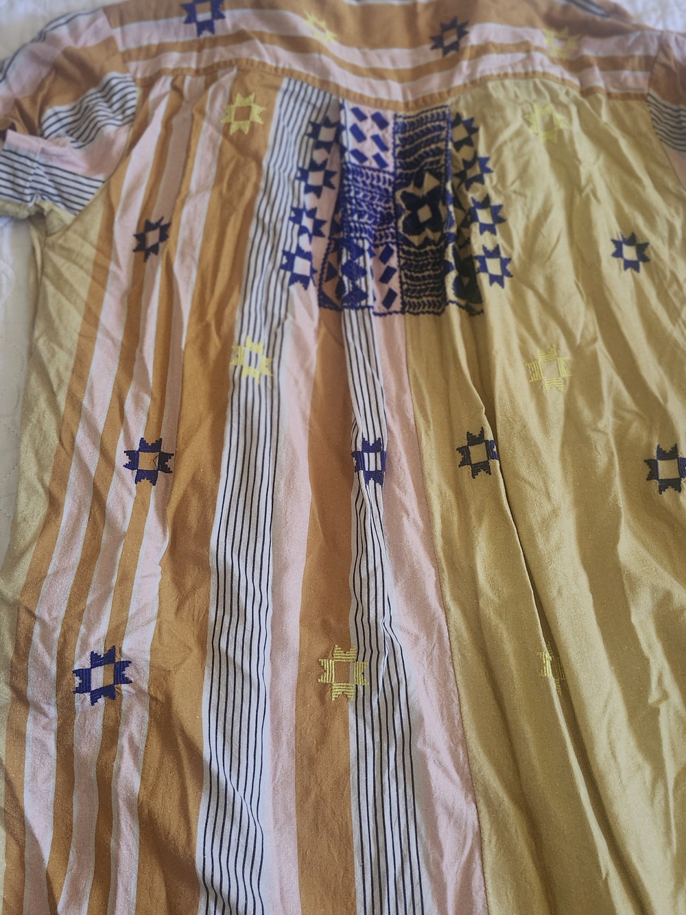 Urban Outfitters Yellow, Pink & Navy Embroidered Stripe Duster